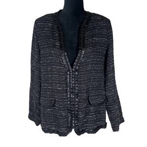 Exclusively Misook Boucle V-Neck Cardigan Jacket Black White Blazer Size Large